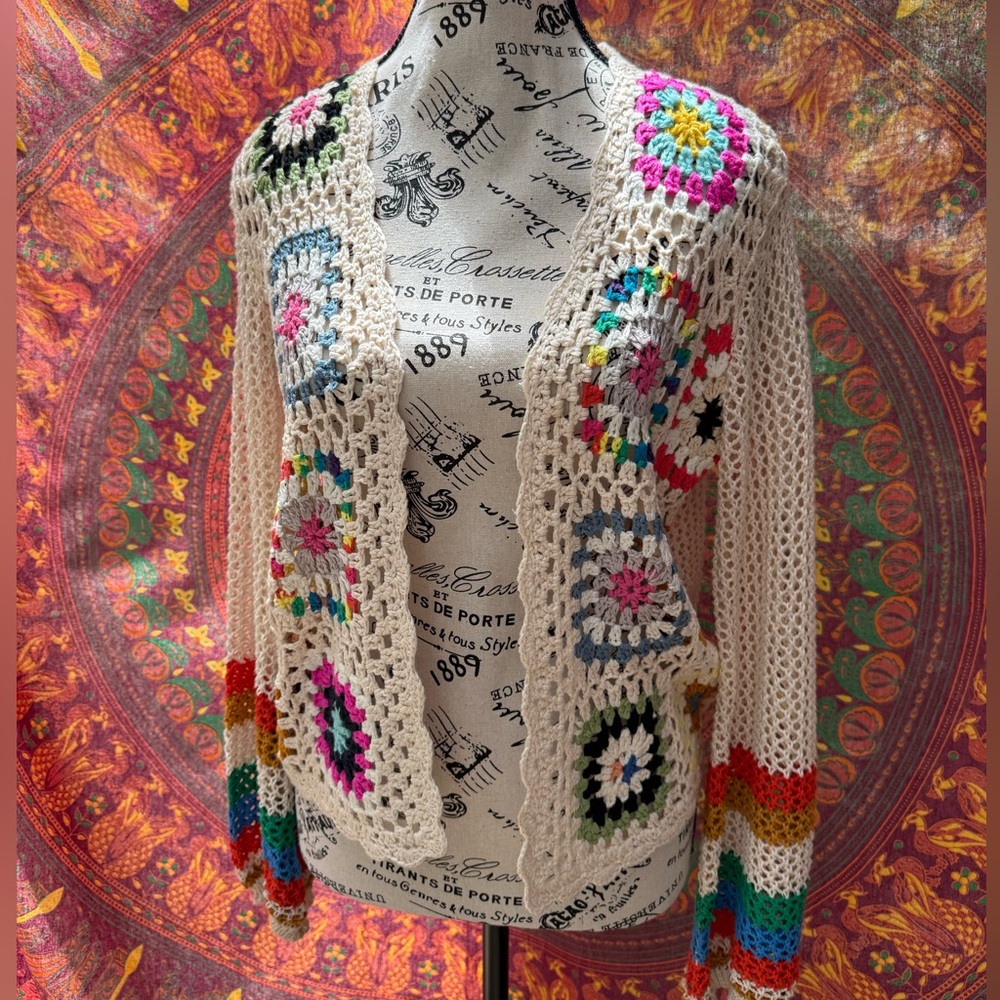Colorful Crochet Open-Front Sweater - Picture 2 of 5